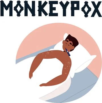 African man lying in bed with monkeypox Illustrazione stock