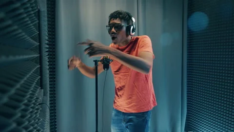 African man is singing in the recording studio Stock-Footage 178126838