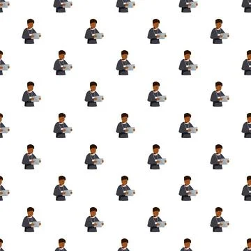 African man using tablet seamless pattern background Stock Illustration