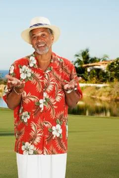 African man wearing Hawaiian shirt Stock Photos