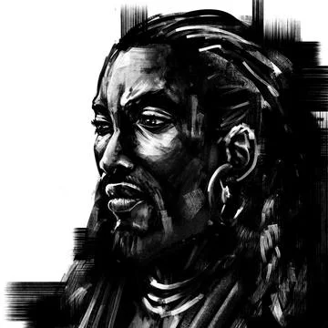 African manly man with dreadlocks and earrings . 2D Illustration. Stock-Illustration