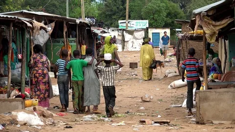 African market in poor town Stock Footage 79684714