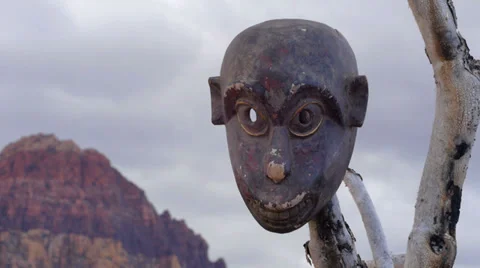 African Mask Primitive Locked Down Close Up Stock Footage 35156888