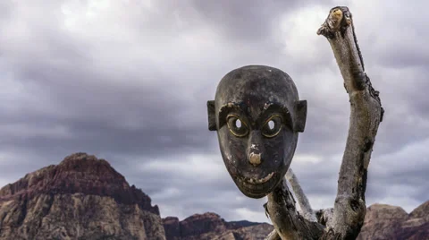 African Mask Primitive Time Lapse in Wilderness Stock Footage 34832744