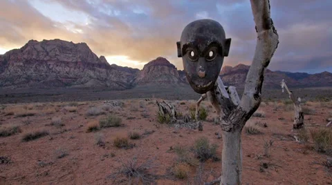 African Mask Primitive in Wilderness Full Shot Stock Footage 34831340