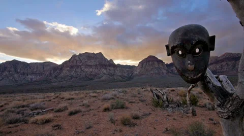 African Mask Primitive in Wilderness with Pan Stock Footage 34821398