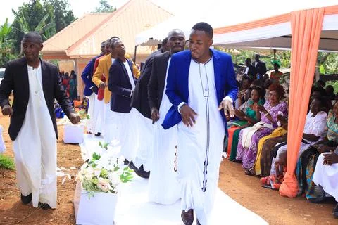 African Men dancing at the wedding function Stock Photos