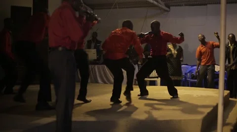 African Men Singing and Dancing in Church in Kabale, Uganda Stock Footage 40910987