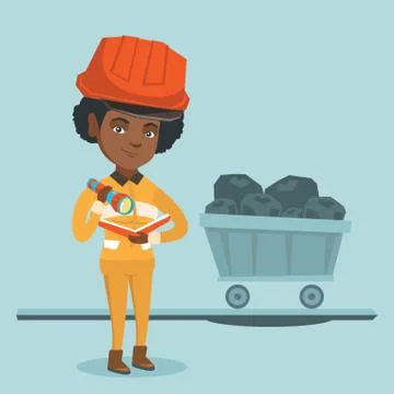 African miner checking documents with flashlight. Stock Illustration