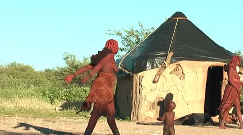 African native tribes - Young Himba people dancing and singing in Namibia Видео 27029026