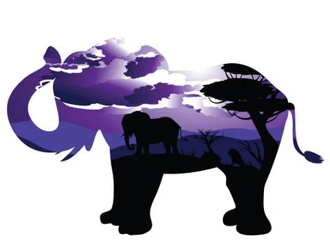 African Night with Elephant Stockillustratie