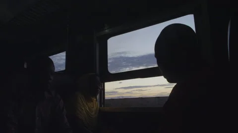 African passengers on a moving old train, Tanzania Africa Stock Footage 132228593