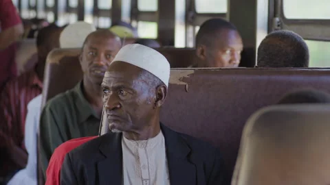 African passengers on a moving old train, Tanzania Africa Stock Footage 132525875