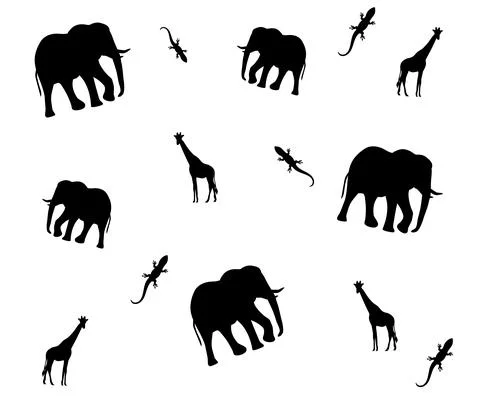 African pattern of elephant, giraffe and lizard silhouettes 스톡 일러스트
