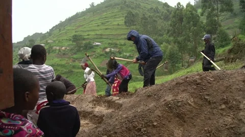 African People from Batwa Tribe Digging, Uganda, Africa Stock Footage 40922020