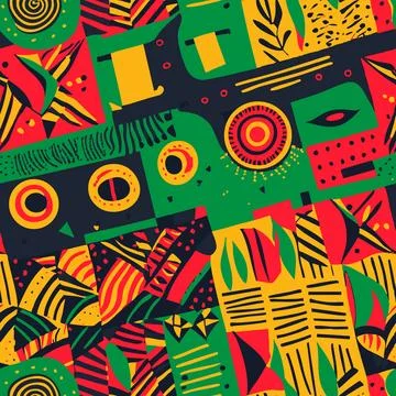 African Polynesian Seamless Pattern In Red Yellow Stock Illustration