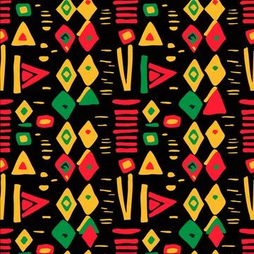 African Polynesian Seamless Pattern In Red Yellow Stock Illustration