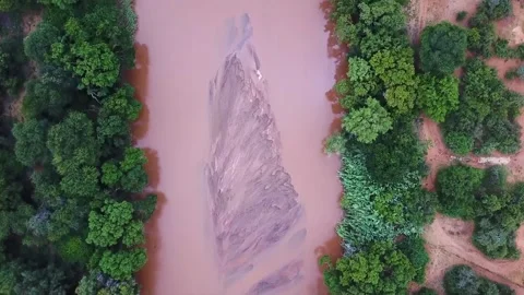 African River | Muddy Waters Below | 2.7K Drone Footage Stock Footage 171597356