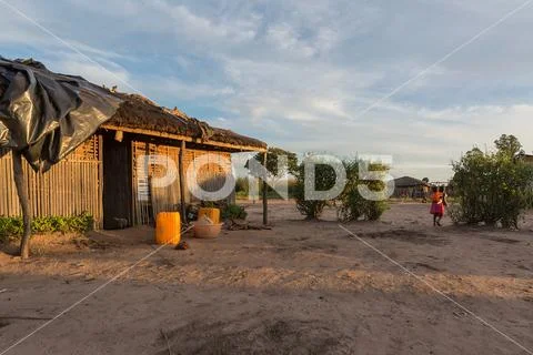 African rural village with sunset. Angola, Dundo. Stock Photos