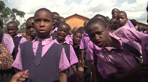African School Children Looking at Camera in Slow Motion in Kabale, Uganda Stock Footage 40928129