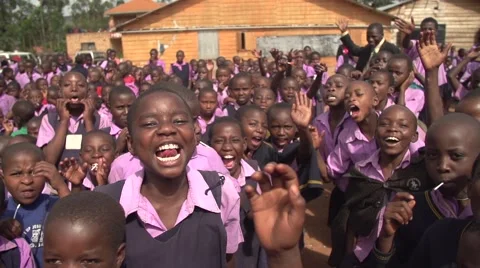 African School Children Waving Hands in Slow Motion in Kabale, Uganda Stock Footage