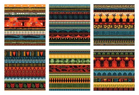 African seamless pattern. Tribal ethnic animals. Fashion geometric primitive art Stock Illustration