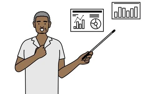 African senior man analyzing a performance graph. Stock Illustration