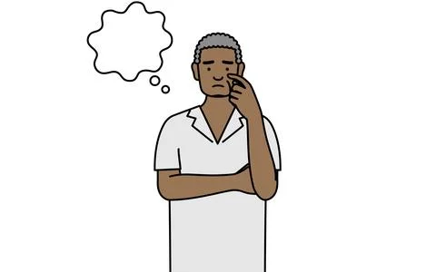 African senior man thinking while scratching his face. Stock Illustration