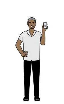 African senior man using a smartphone at work. Stock Illustration