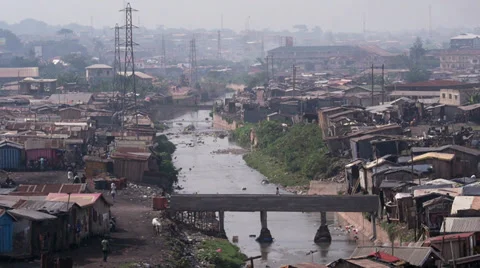 African slum river Stock Footage 37612357
