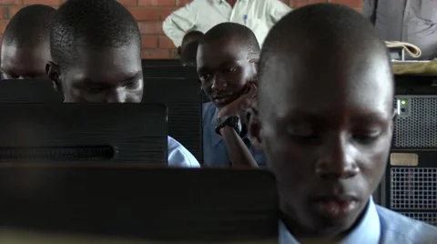 African students working at computer lab in school - Education in Africa Stock Footage 58991958