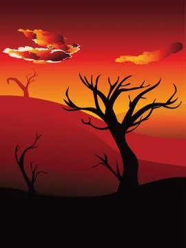 African Sunset Landscape Ilustração Stock