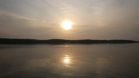 African sunset, sun going down over the river, view from the boat, golden hour Stock Footage 208048483