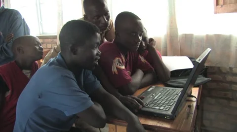 African Teachers And Students Using Computer In A Class In Rwanda Stock Footage 53089465