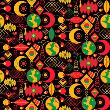 African Tribal Seamless Pattern In Red Yellow Stock Illustration