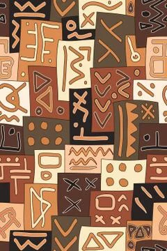African Tribal Seamless Vector Pattern. Abstract Hand-Drawn Ethnic Background Illustrazione stock
