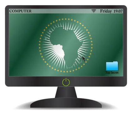 African Union Computer Screen With On Button Stock Illustration