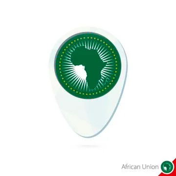 African Union flag location map pin icon on white background. Stock Illustration