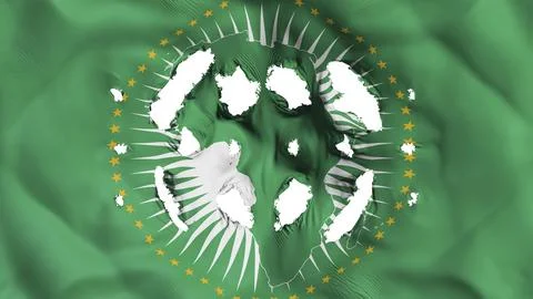 African Union flag with a small holes, white background, 3d rendering Stock Illustration