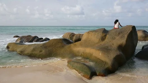 African Woman On The Beach Mahe, Seychelles Stock Footage