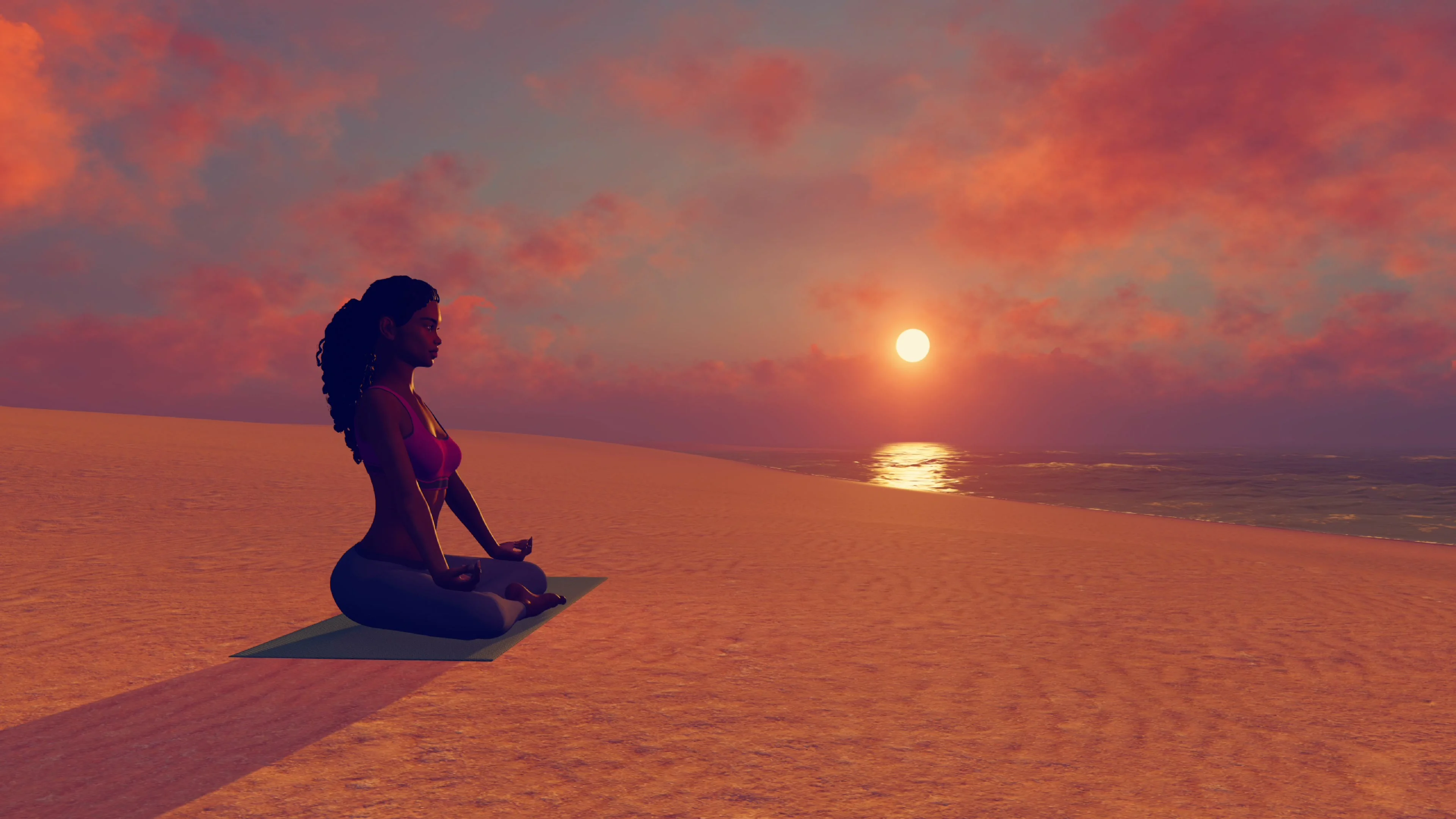 Woman in Yoga Pose on the Beach at Sunset, Religious Stock Footage