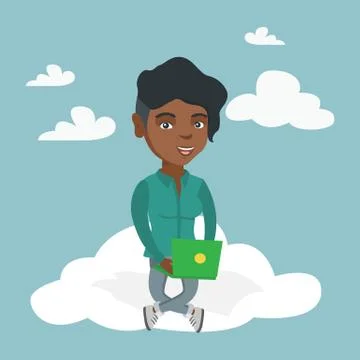 African woman using cloud computing technologies. Stock Illustration