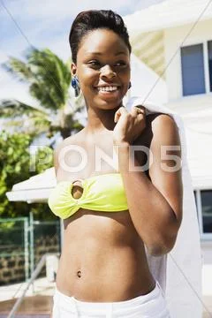 African woman wearing bikini top Stock Photos