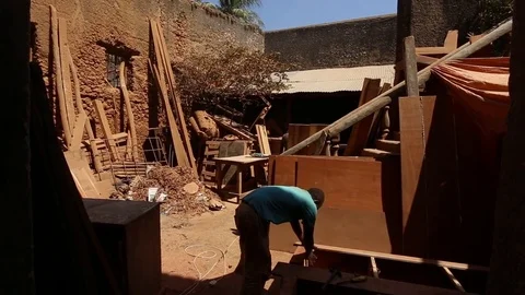 African woodwork workshop Video stock 84578963