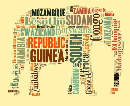 African words cloud in elephant shape. Stock Illustration