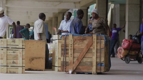 African worker moving goods at the train station,DaresSalaam Tanzania Stock Footage 132121602