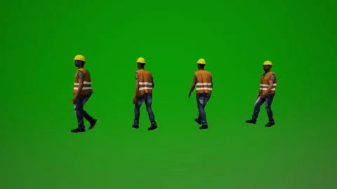 African workers on green screen returning home with four different views in 3D Stockbeeldmateriaal 214364726