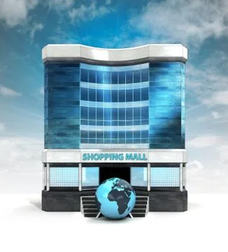 African world globe in front of shopping mall building with sky illustration Ilustración de archivo