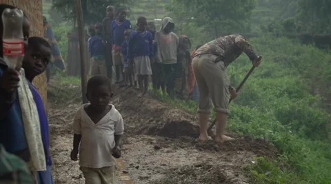 AfricanChild from Batwa Tribe Coming to Camera in Slow Motion, Uganda, Africa Stock Footage 40921819
