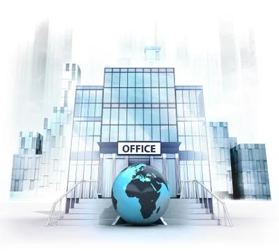 Afrika world globe in front of office building as business city concept Stock Illustration